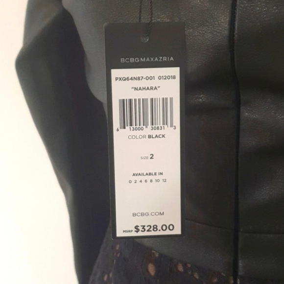 NEW BCBG MAXAZRIA 'NAHARA' Black Leather Look Lace Dress Size 8 approx S… - Picture 10 of 13